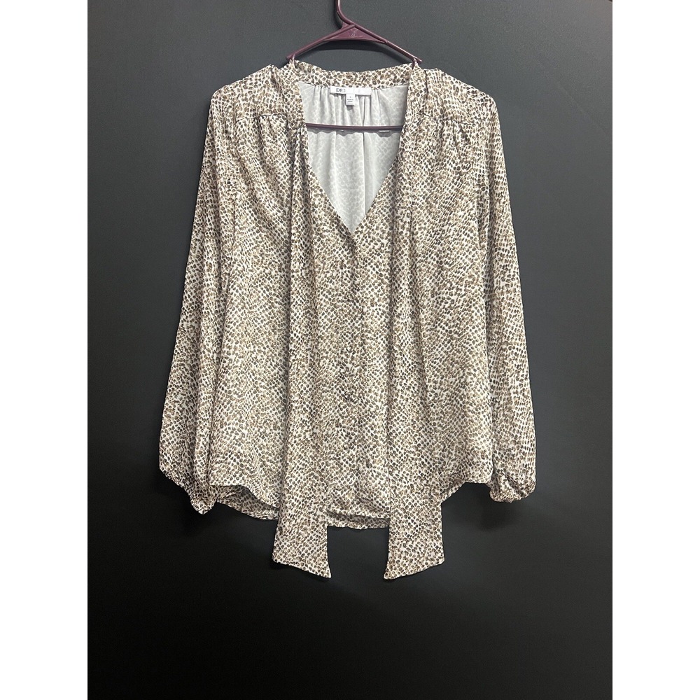 Womens Blouse Size Small Leopard Print White‎ long Sleeve Lt weight